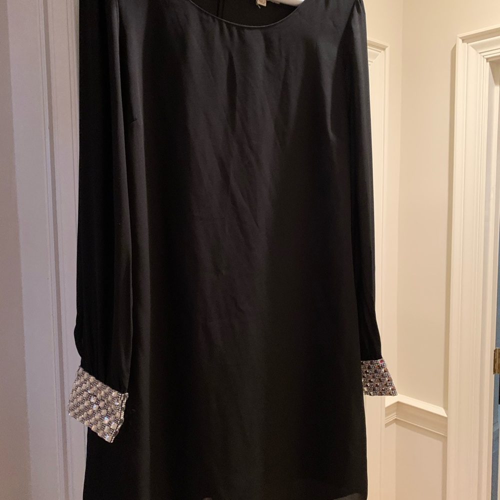 little black dress with rhinestone cuffs